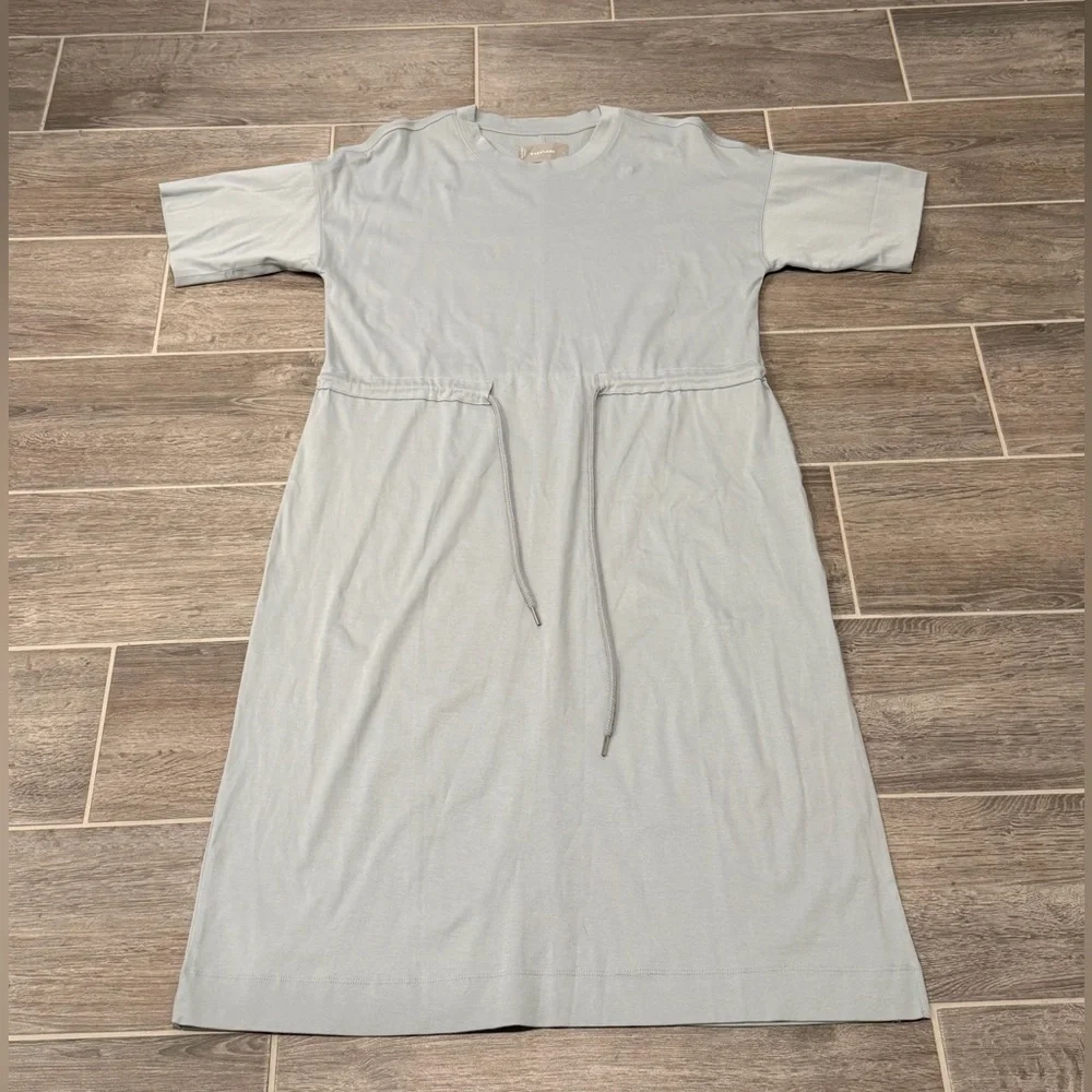 NWOT! Everlane The Luxe Cotton Tie-Front Tee Dress in Sky Slate Blue. Size Small - Picture 7 of 13